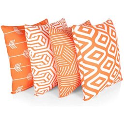Penguin Home Set of 4 100% Slub Cotton Fabric Cushion Covers 45cm x 45cm Double Sided Square Pillow Covers with Invisible Zipper Pillow Cases for Living Room, Bedroom, Sofa (Orange/White Mix)