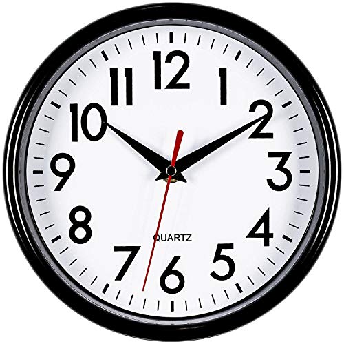 "Bernhard Products Black Wall Clock 8"" Silent Non-Ticking Quality Quartz Battery Operated Small Clock for Home/Office/Kitchen/Classroom/Bedroom Easy to Read"