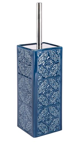 WENKO 22654100 Toilet brush Cordoba Blue - toilet brush holder, closed form, Ceramic, 9.5 x 35 x 9.5 cm, Blue