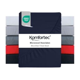 Komfortec Microfibre Fitted Sheet 160 x 200 cm Soft Fitted Sheet with Elasticated Edging for Mattresses up to 30 cm Blue Oeko-Tex Easy Care and Skin-Friendly 90 g/m²