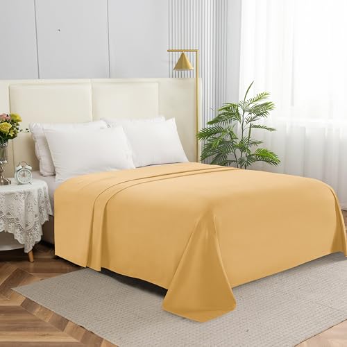 Elegant Comfort Premium Hotel Quality 1-Piece Flat Sheet, Luxury & Softest 1500 Thread Count Egyptian Quality Bedding Flat Sheet, Wrinkle, Stain and Fade Resistant, California King, Gold