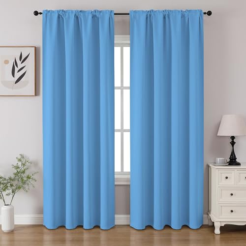 CUCRAF Light Blue Blackout Curtains 84 inch Length 2 Panels Set, Rod Pocket Room Darkening Drapes for Bedroom Living Room, Insulated Thermal Light Blocking Window Curtain (W52 x L84 Inch)