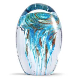 Hand Blown Glass Jellyfish Figurine Ornament,Sea Animal Ornament for Fish Tank Aquarium,Sea Animals Collection for Birthday Gift,Office Glass Paperweight for Desk.
