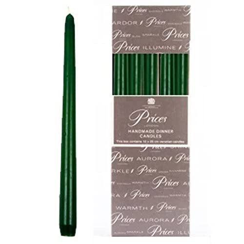 Price's Candles Venetian 10 Inch Dinner Candle Pack of 10 Evergreen Unscented Taper Candles for Dining Weddings Seasonal Celebrations and Home Décor