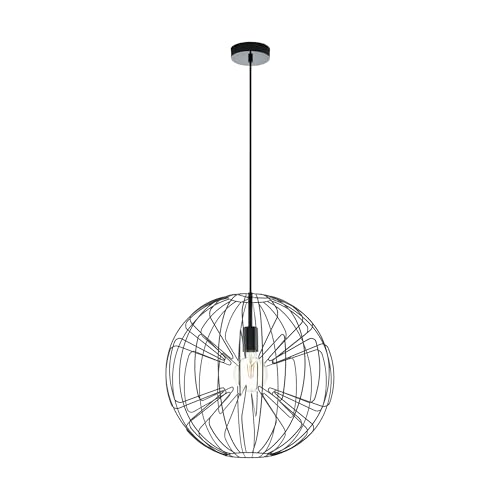 Eglo Pendant Light Okinzuri, 1-Light Hanging Lamp Vintage, Steel Pendant in Nickel-Black, Dining Table Lamp, Hanging Living Room Light with E27 Socket