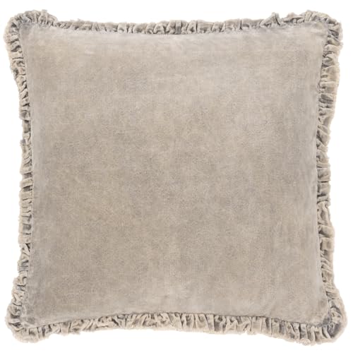 Yard furn Bertie Washed Cotton Velvet Feather Filled Cushion – Soft Velvet Relaxed Style Decorative Pillow (Taupe – 45x45cm)