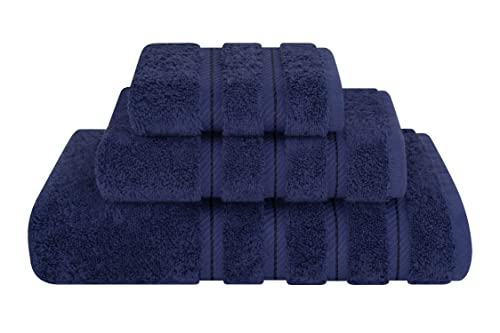 American Soft Linen, 3 Piece Towel Set, 1 Bath Towel 1 Hand Towel 1 Washcloth, Super Soft and Absorbent, 100% Turkish Cotton Towels for Bathroom and Kitchen Shower Towel, Navy Blue