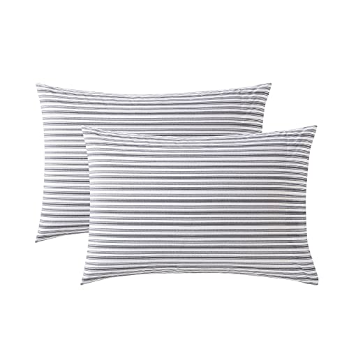 Nautica - Standard Pillowcase Set, Cotton Percale Bedding, Casual Home Decor (Coleridge Stripe Charcoal, 2 Piece)