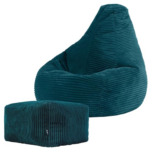 icon Dalton Kids Cord Bean Bag & Footstool with Filling Included, Teal