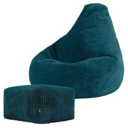 icon Dalton Kids Bean Bag and Footstool, Teal Green, Cord Kids Bean Bag Chair with Filling Included for Girls and Boys, Childrens Chair, Beanbags for Children, Playroom Décor, Bedroom Accessories