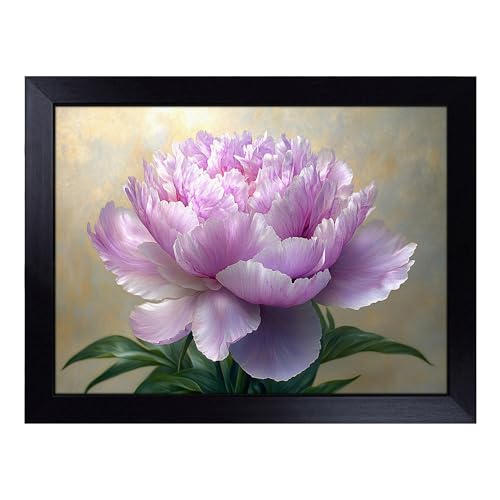 Lap Tray with Bean Bag Cushion, Peony Flower Composition - Handmade in the UK, Raised Wooden Edge, Padded Cushion, Heat-Resistant Wipe-Clean Surface, for Meals, Laptops and Crafts