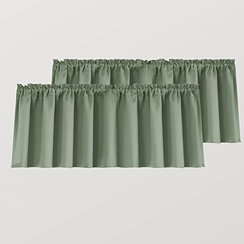 Mrs.Naturall Sage Green Valances for Windows, 2 Pack Rod Pocket Blackout Valance Curtains for Kitchen Bedroom Bathroom Window 52 x 18 Inch Length