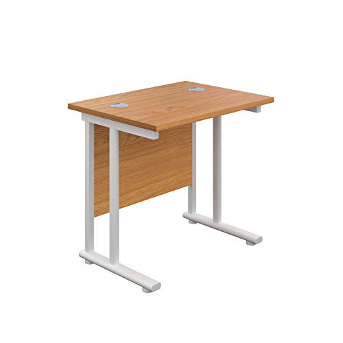 Office Hippo Heavy Duty Rectangular Cantilever Office Desk, Home Office Desk, Office Table, Integrated Cable Ports, PC Desk For Office or Home, 5 Yr Wty - White Frame/Oak Top, 80cm x 60cm