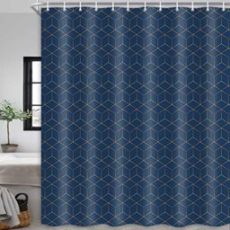JAWO Hotel Quality Navy Blue Shower Curtain, Blue and Gold Geometric Pattern Fabric Shower Curtains Set, Modern Boho Chic Bathroom Accessories 69X70 Inches