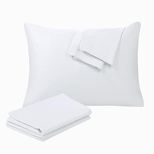 100% Egyptian Cotton Standard Size Pillow Protectors with Zipper Set of 4 - 400 Thread Count Sateen Weave Soft Cooling Pillowcases, Breathable Easy Care Hidden Zippered Pillow Covers, Snug Fit, White