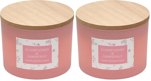 Sleepdown Botanical Wooden Lidded 2 Wick Candle Jar - Elderflower & Grapefruit - 325g (Pack of 2)