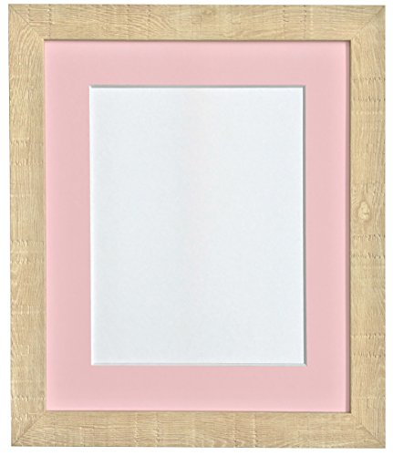 FRAMES BY POST Deep Grain Picture Photo Frame, Recycled Plastic, Light Brown with Pink Mount, 50 x 40 cm Image Size 14 x 8 Inch