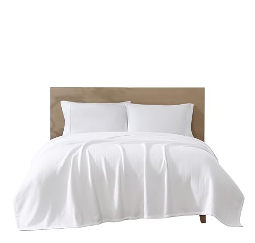 100% Organic Cotton Medium Weight Full/Queen Blanket, White - GOTS certified 100% organic soft and cozy blanket for bed, sofa, couch, chair