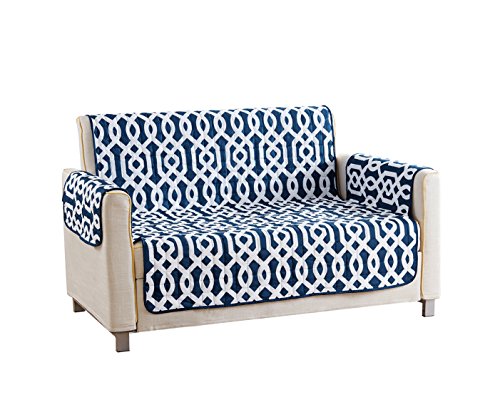 Quick Fit Ashmont Home Reversible Waterproof Microfiber Loveseat Cover in Navy