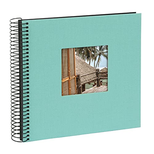 goldbuch Bella Vista 12707 Spiral Photo Album with Window Cut-Out for Own Picture 20 x 20 cm Photo Album with 40 Black Pages Linen Memory Album Aqua