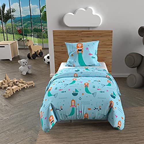 Soleil d'ocre, Duvet Cover Set 120 x 150 cm Sirens Blue 100% Cotton 57 Threads/cm2