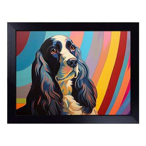 Lap Tray with Bean Bag Cushion, Cocker Spaniel Art Deco - Handmade in the UK, Raised Wooden Edge, Padded Cushion, Heat-Resistant Wipe-Clean Surface, for Meals, Laptops and Crafts