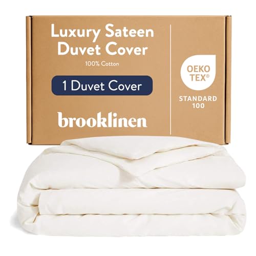 Brooklinen Luxury Sateen Duvet Cover - King/Cali King Size, Cream, 100% Cotton, 480 Thread Count, Button Closure