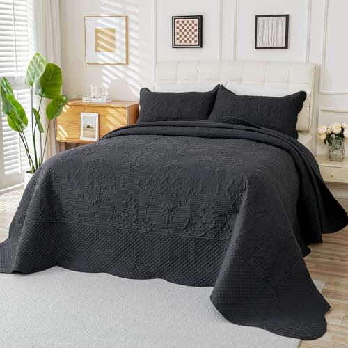 "EVENHUG Oversized King Bedspreads California King Quilt Set with Pillow Shams Extra Wide Large King Size Quilts Lightweight Coverlet Bedding Sets Dark Grey 120""x128"""