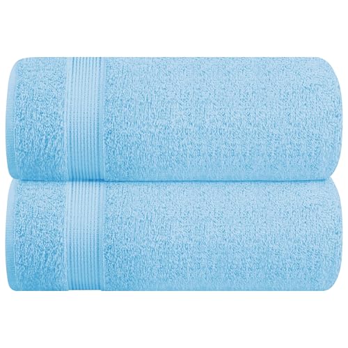 BELIZZI HOME Cotton 2 Pack Oversized Bath Sheet 35x70, Large Bath Sheet, Ultra Soft, Absorbent, Compact, Eco-Friendly, Recyclable, Quick Drying and Lightweight Towel - Sky Blue