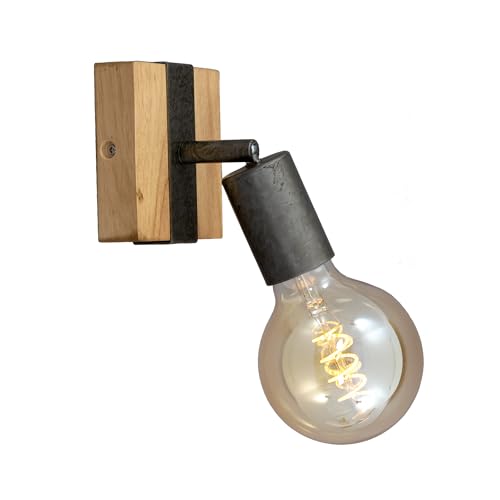 BRILONER - Adjustable Wall Light, Vintage, E27 Socket, max 25W, Wooden Base, Wall lamp, Indoor, Bedside Wall Lights, Living Room Wall Lights, Bedroom, 10x10,3x9 cm, Wood-Black