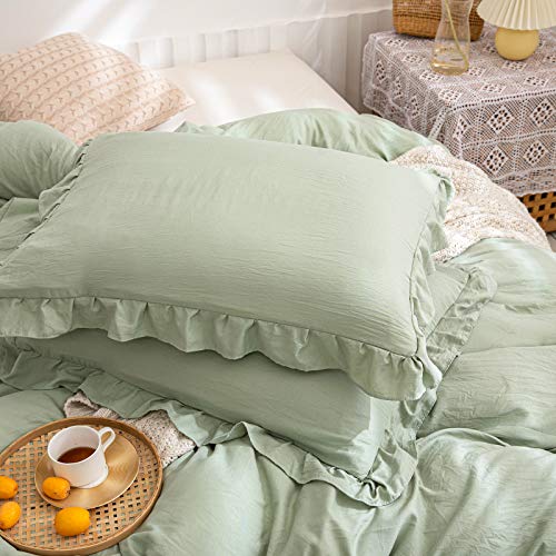 Sage Green Ruffle King Pillowcases Cute Pillowcases Set of 2 Green Pillow Shams 2 Pack (King (20''x36''), Sea Green)