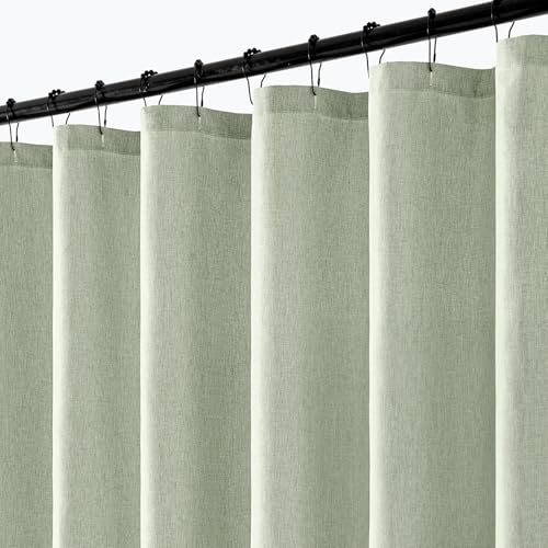 ANRODUO Extra Long Linen Shower Curtain, 84 Inch Fabric Shower Curtain Heavy Duty with 12 Metal Hooks, Waterproof Decor for Bathroom Washable, Button Hole Design, 72x84, Sage Green