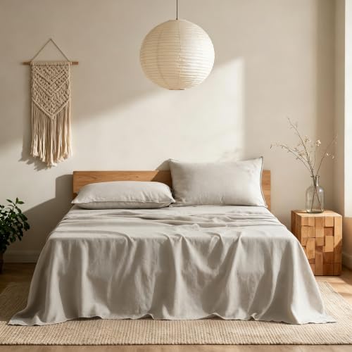 "CHUFFED 100% French Pure Linen Sheets Set Twin Size 3-Piece, Oeko-Tex Certified 180 GSM Stone Washed All-Season Bedding for Hot Sleepers, Ultra Soft & Breathable with 16"" Deep Pocket -Natural Linen"