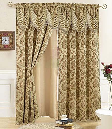DreamField Linen Jacquard Window Curtains for Living Room and Bedroom 54 W x 84 L Inches - 2 Panel Set with Attached Valance, Backing and 2 Tie Backs Long Elegant Fancy Design Cortinas para Sala