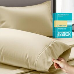 THREAD SPREAD 100% Egyptian Cotton Pillow Cases King - 800 Thread Count Pillow Cases King Size Set of 2, Soft Cooling & Breathable Extra Long Staple Sateen Weave Cotton Pillow Covers for Bed - Sand