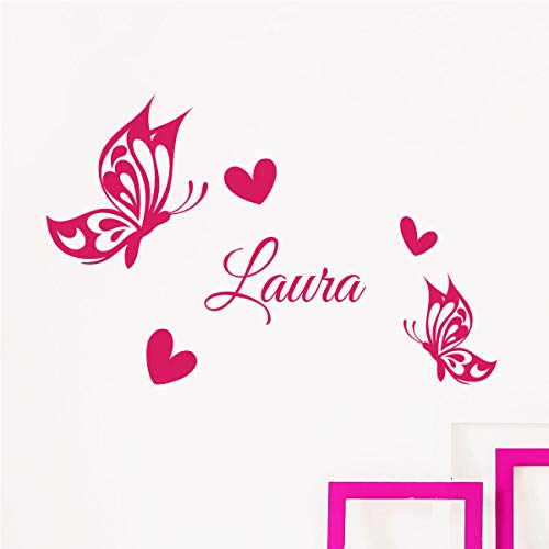 Personalised Name Stickers - Personalised Name Sticker – Children's Room Wall Decoration - 2 Sheets of 15 x 20 cm and 60 x 25 cm – Fuchsia
