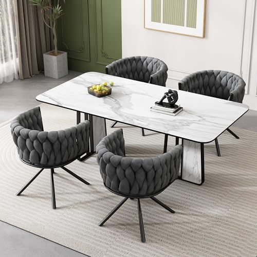 Merax Dining Chairs Set of 4, Modern Upholstered Seat for Kitchen, Living Room, or Bedroom, Featuring a Light Luxury Leisure Swivel Design with Sturdy Metal Legs and Soft Velvet Upholstery, Grey