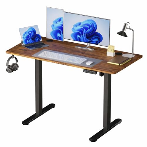 Relaxdays height-adjustable desk, electric with LED display, 120x120x60, metal, industrial, brown/black