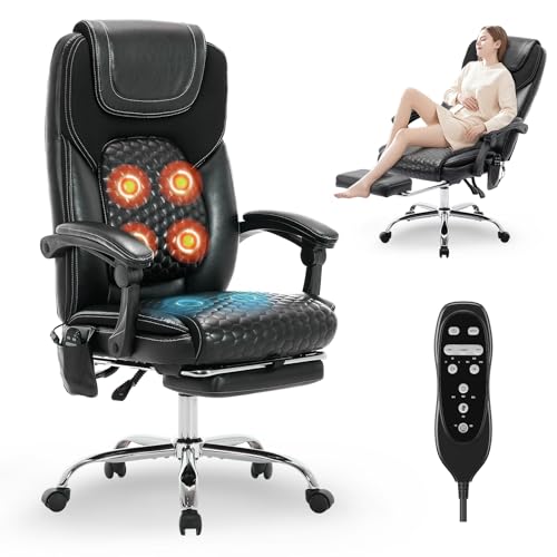 COLAMY Massage Office Chair with Footrest Heated Lumbar Support