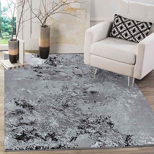 Serdim Rugs Serenity Modern Abstract Sprayed Grunge Textured Contemporary Area Rugs, Black, Rectangle 80 x 150cm