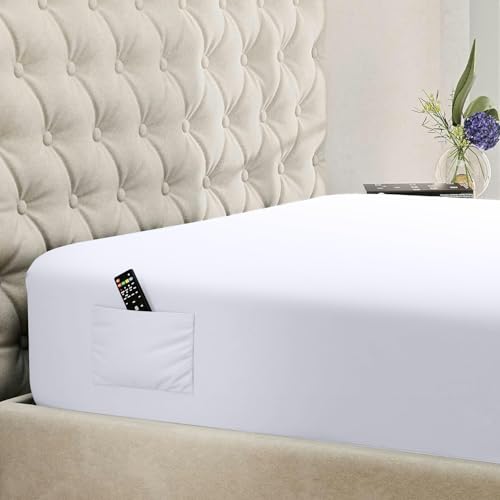 "DREAMCARE Twin Fitted Sheet - Deep Pocket Sheets for up to 15"" Mattress - Hotel Luxury, Oeko-Tex Certified, Soft & Durable (White, Twin)"