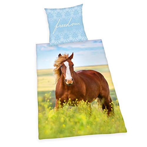 Herding YOUNG COLLECTION Bedding Set, Reversible Motif Horses, Duvet Cover 135 x 200 cm, Pillow Case 80 x 80 cm, Cotton/Renforcé