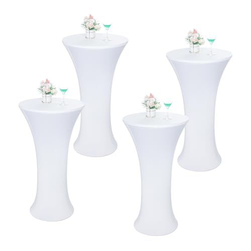 Wolkemer 4PCS 30x43 Inch White Round Cocktail Tablecloth Fitted Highboy Stretch Cocktail Table Cover for Banquet Bar Party Pub Wedding Indoor Outdoor