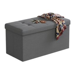 Relaxdays storage bench, foldable, upholstered fabric, hallway, bedroom, HWD 38 x 76 x 38 cm, seating trunk, dark grey