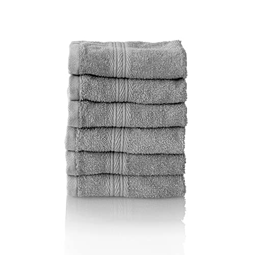 Glart Premium Set of Terry Hand Towels, Range of Terry Towels in 6 Colours and 5 Sizes, Colour: Platinum Grey, 6X Flannels 30 X 30 cm