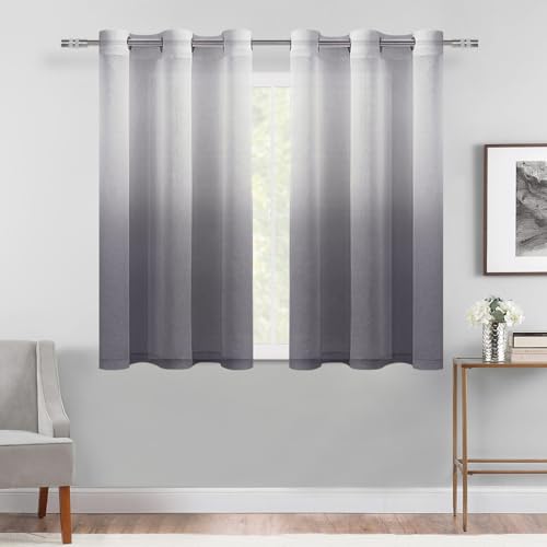 DWCN Ombre Sheer Curtains - Faux Linen Gradient Semi Voile Grommet Top Drapes Bedroom and Living Room Curtains, Set of 2 Window Curtain Panels, 42 x 54 Inch Length, Grey