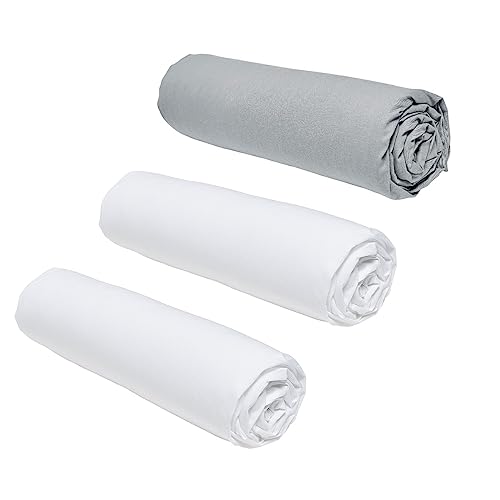 TODAY Essential Set of 3 Fitted Sheets 140 x 190 cm for Double Bed, 100% Cotton Chalk/Steel