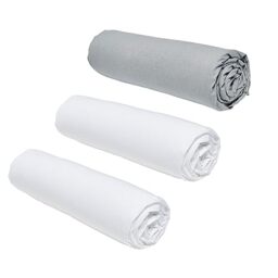 TODAY Essential Set of 3 Fitted Sheets 140 x 190 cm for Double Bed, 100% Cotton Chalk/Steel