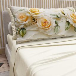 PETTI Artigiani Italiani - Cotton Sheets with Pillowcases in Digital Print, French Quarter, Complete Top and Bottom Sheet with Corners, Floral 06 12 Cream, 100% Made in Italy