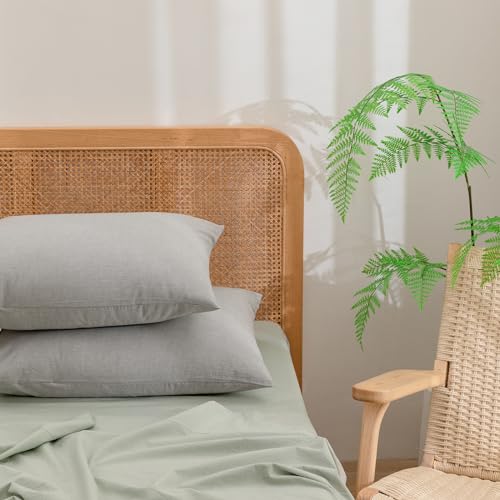 BESTOUCH 100% Washed Cotton Pillowcase for Hair and Skin Linen Feel Soft Comfortable Breathable 2 Set Pillow Case with Envelope Closure Solid Light Grey Queen 20x30 Inches